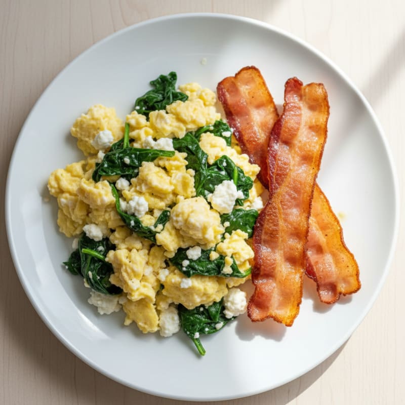 Cottage Cheese Scramble with Spinach and Turkey Bacon