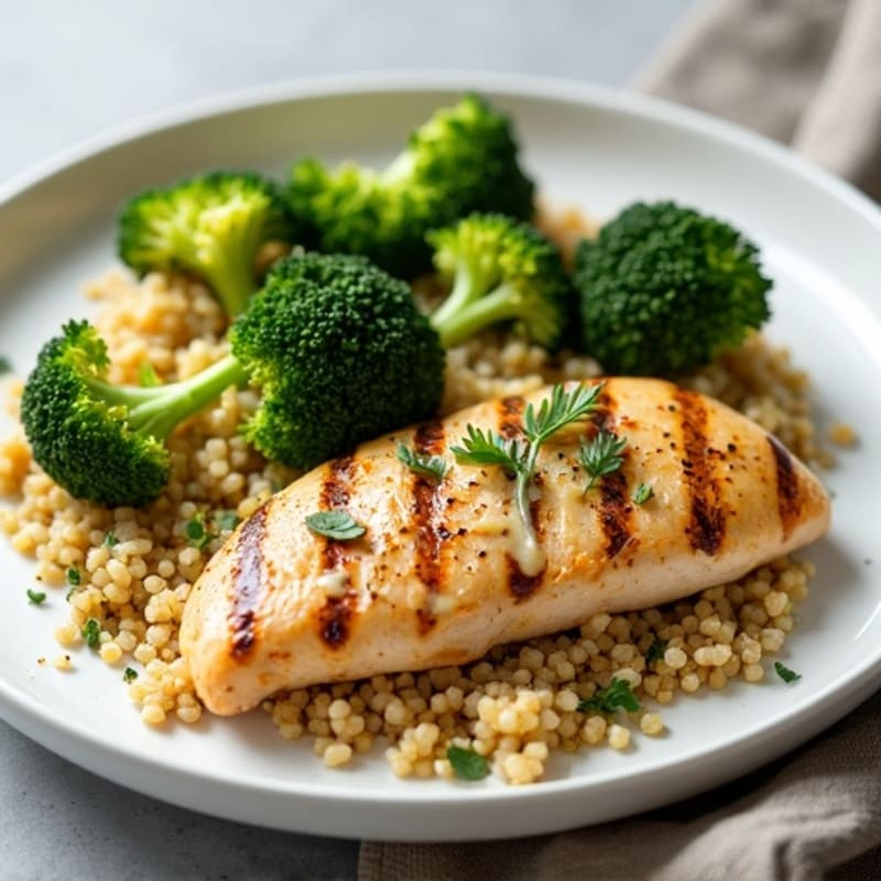 Grilled Chicken Breast with Quinoa and Roasted Broccoli