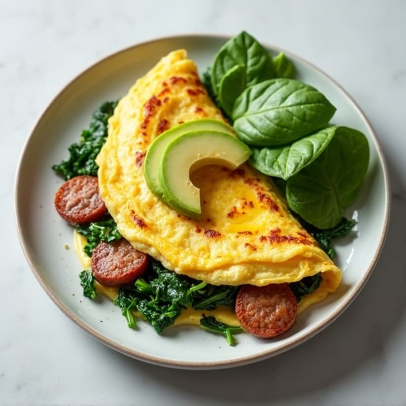 Egg White Spinach Omelette with Turkey Sausage