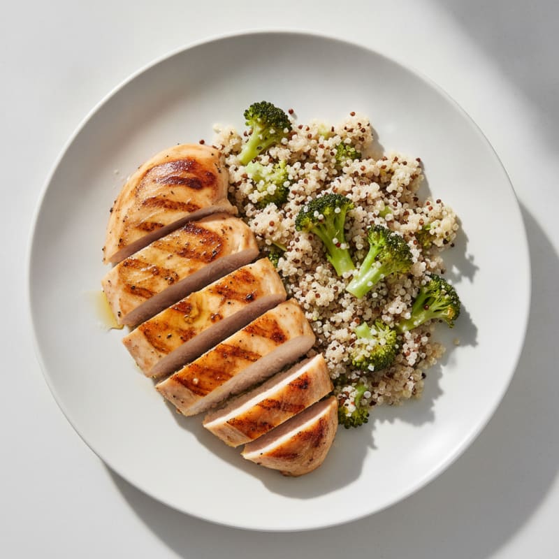 Grilled Chicken Breast with Quinoa and Steamed Broccoli