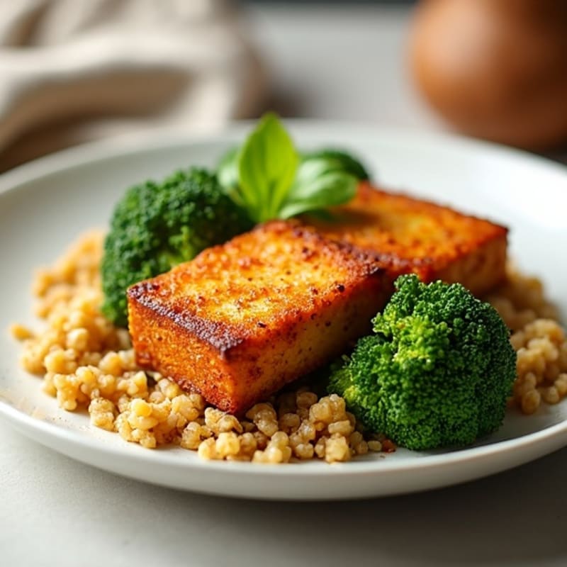 Crispy Baked Tofu with Roasted Broccoli and Quinoa