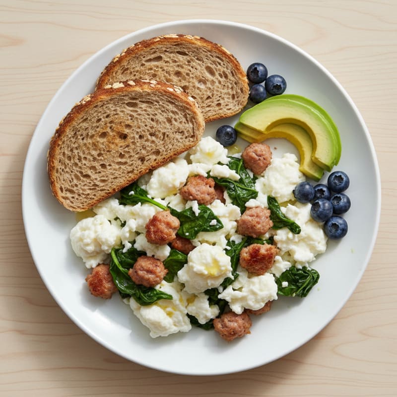 Egg White Scramble with Turkey Sausage and Spinach