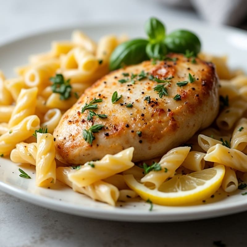 Herb-Roasted Chicken with Lemon Garlic Pasta