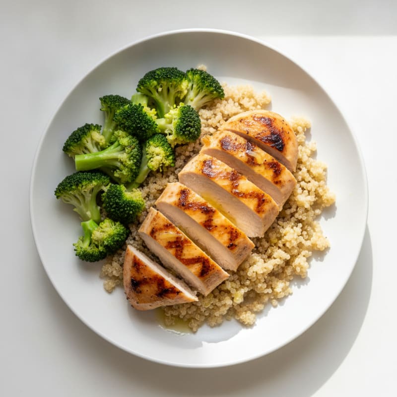 Grilled Chicken Breast with Quinoa and Steamed Broccoli