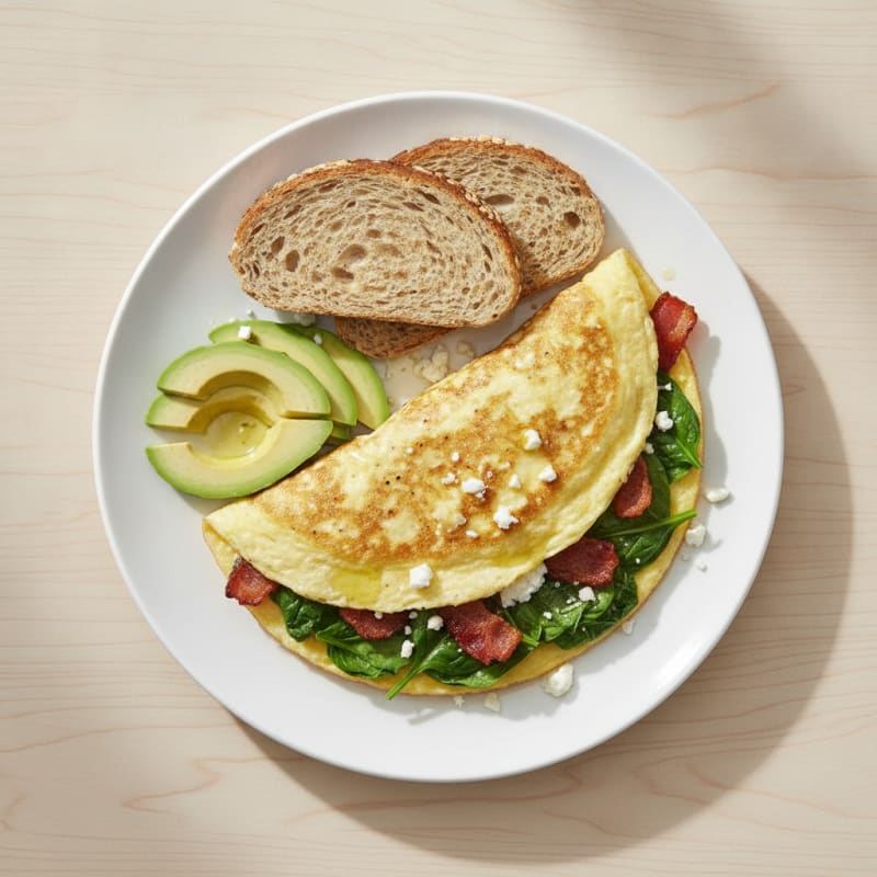 Egg White Omelet with Spinach and Turkey Bacon