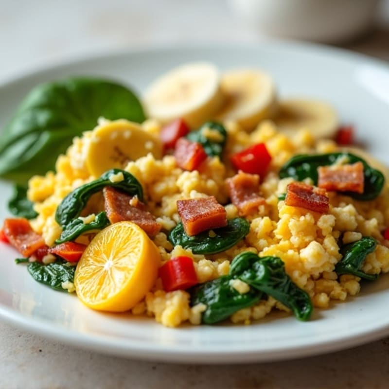 Cottage Cheese Scramble with Spinach and Turkey Bacon