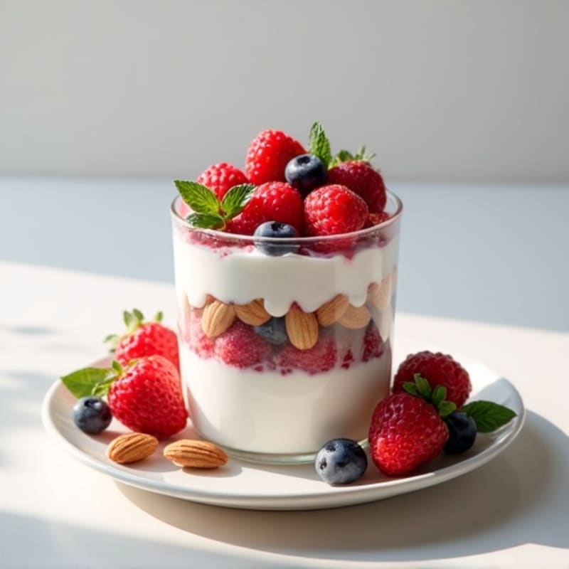 Greek Yogurt Protein Parfait with Mixed Berries and Almonds