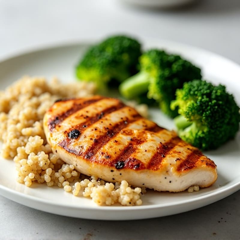 Grilled Chicken Breast with Quinoa and Steamed Broccoli