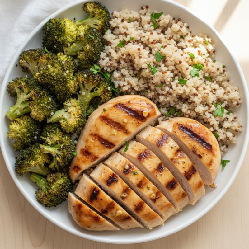 Grilled Chicken Breast with Quinoa and Roasted Broccoli