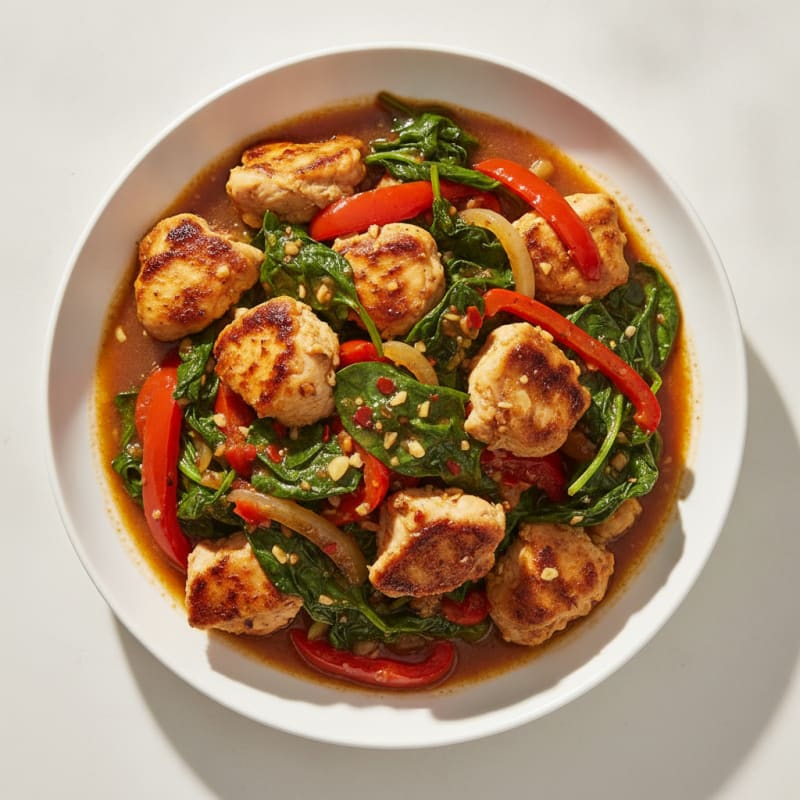 Spicy Chicken and Malabar Spinach Stir-Fry