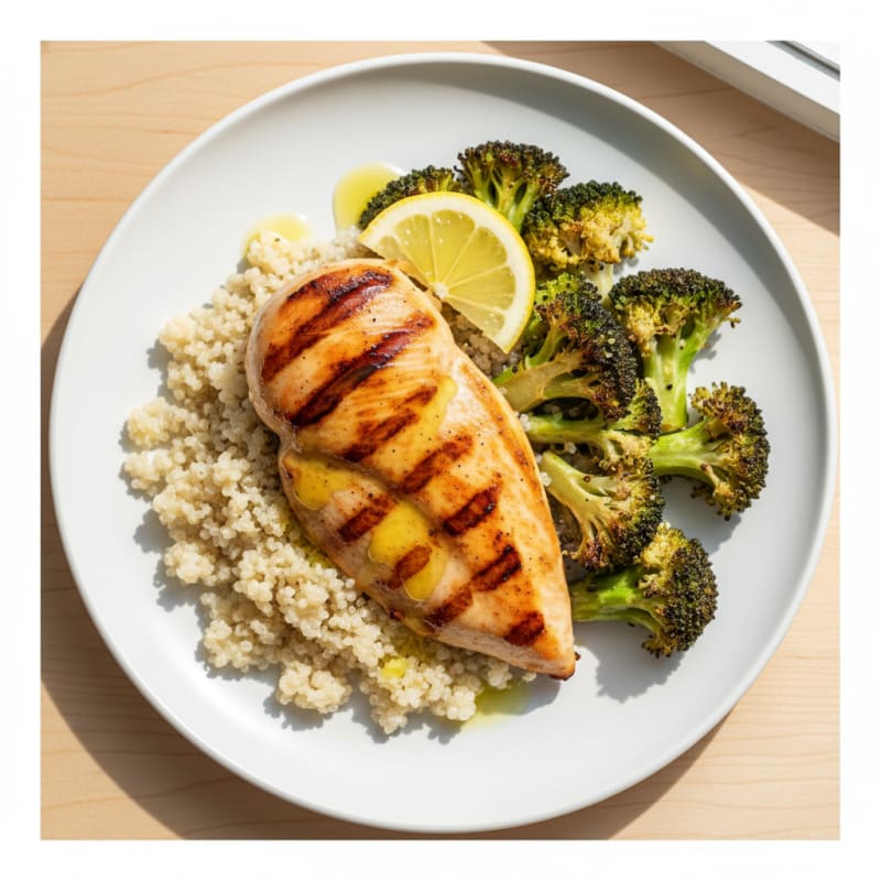 Grilled Chicken Breast with Quinoa and Roasted Broccoli
