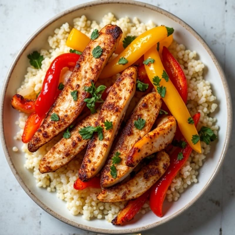 Sheet Pan Chicken Fajita Bowl with Roasted Peppers and Onions