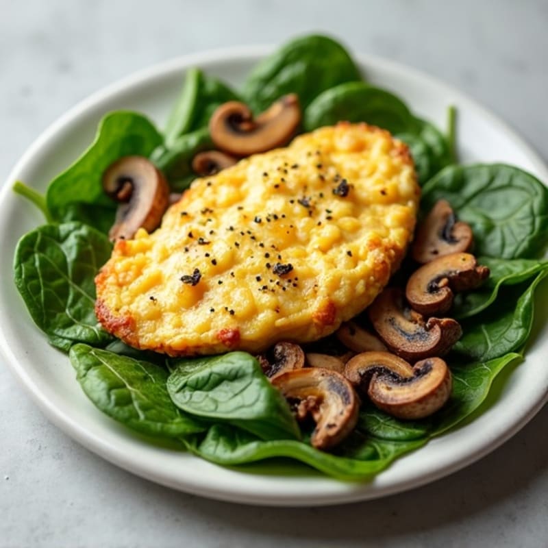 Egg White and Turkey Spinach Scramble with Sautéed Mushrooms