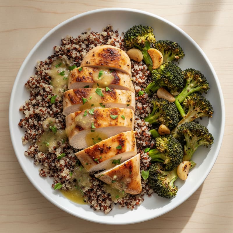 Grilled Chicken Breast with Quinoa and Roasted Broccoli