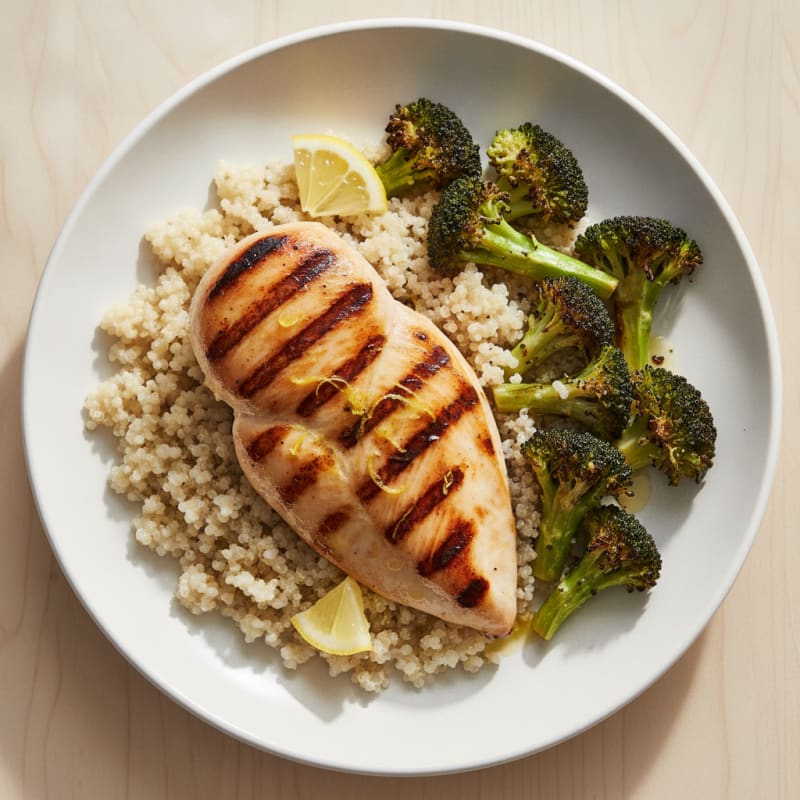 Grilled Chicken Breast with Quinoa and Roasted Broccoli