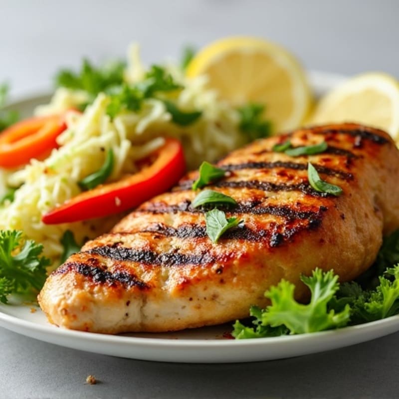 Grilled Chicken Breast with Crunchy Cabbage Slaw