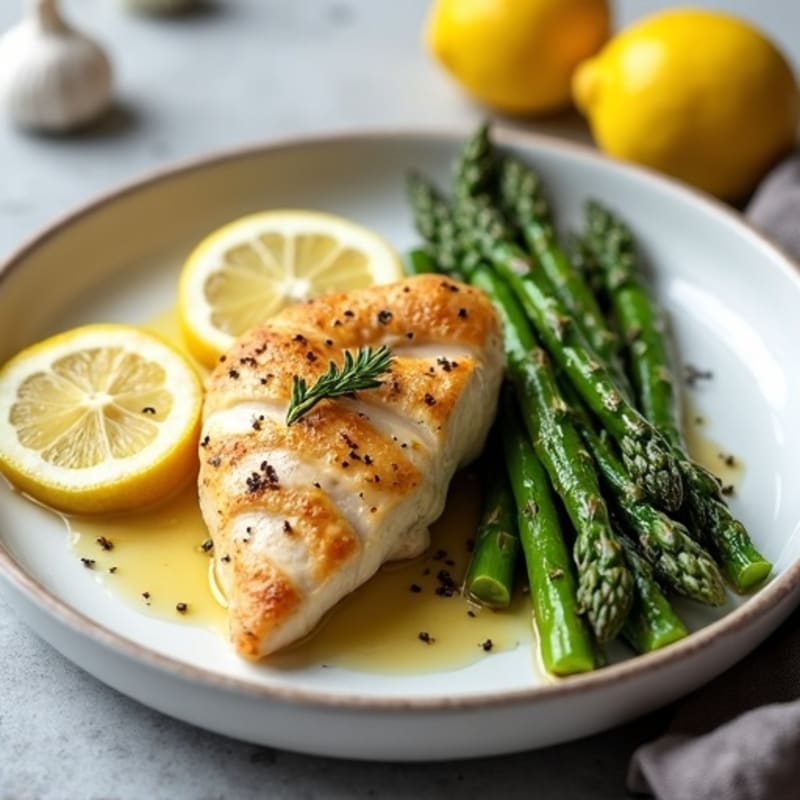 Lemon Garlic Pan-Seared Chicken with Roasted Asparagus