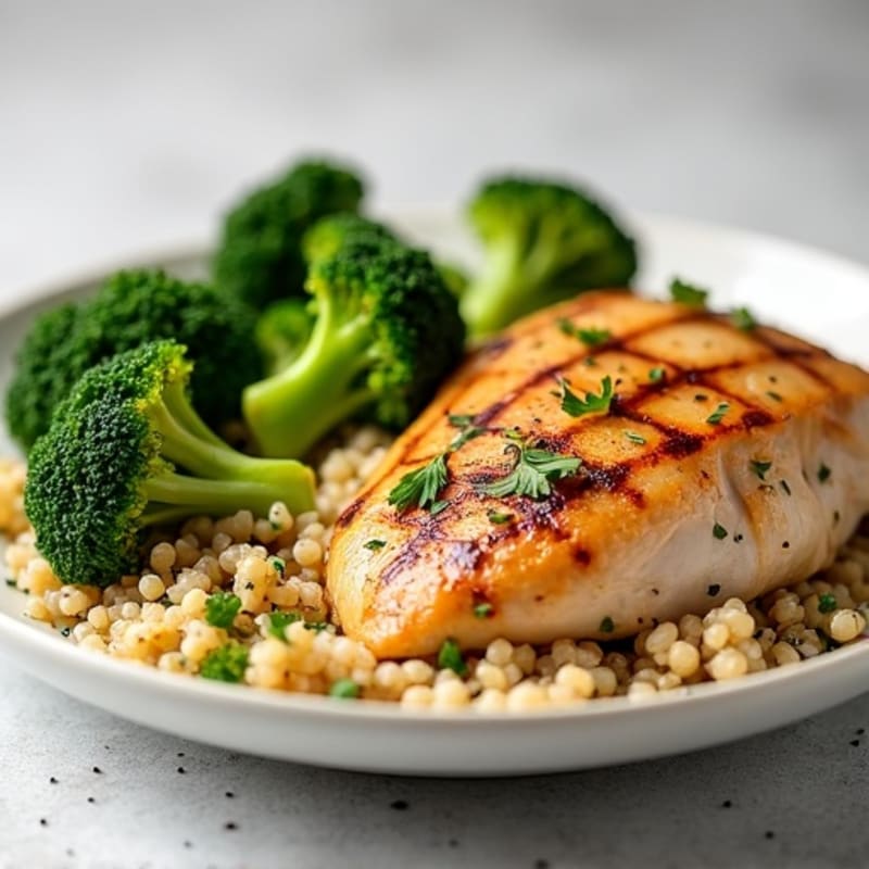 Grilled Chicken Breast with Roasted Broccoli and Quinoa