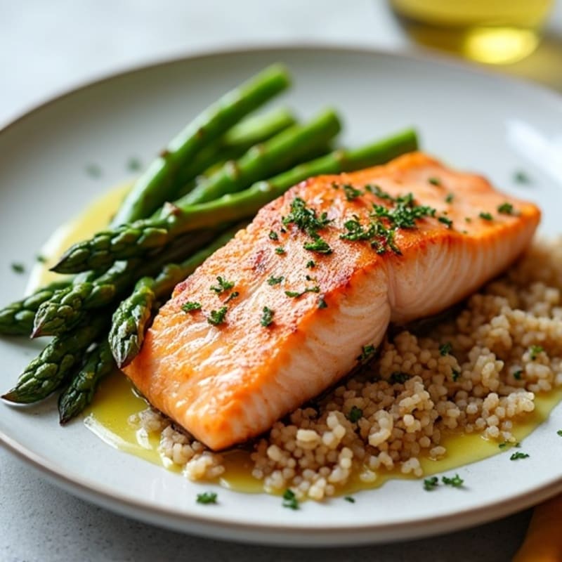 Seared Salmon with Steamed Asparagus and Brown Rice