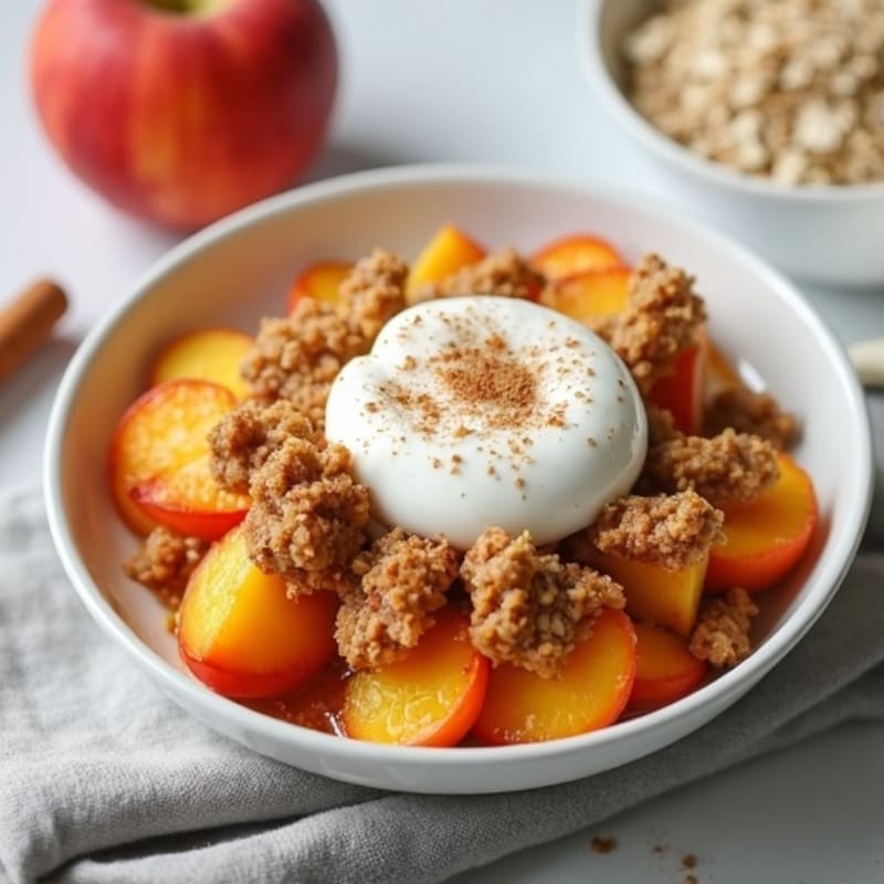 Warm Baked Peaches with Crispy Oat Crumble and Creamy Greek Yogurt