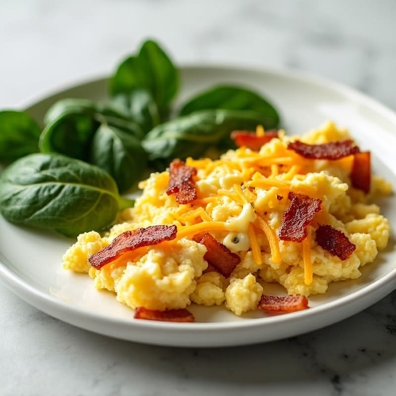 Cottage Cheese Egg Scramble with Spinach and Turkey Bacon