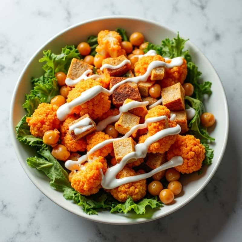 Crispy Buffalo Cauliflower and Chickpea Power Bowl with Creamy Ranch Drizzle