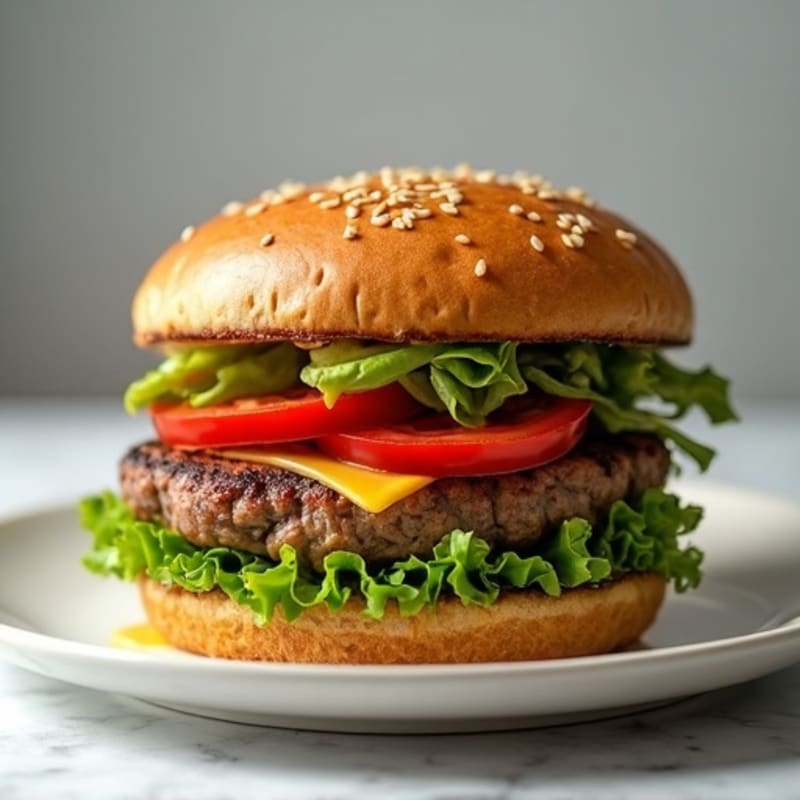 Grilled Lean Beef Burger with Crispy Greens and Whole Wheat Bun