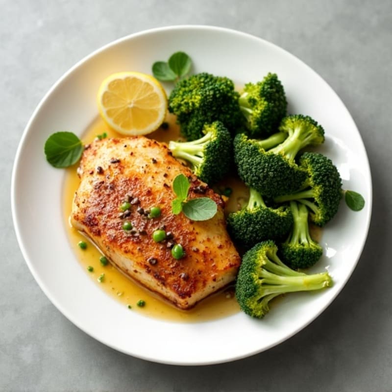 Lemon Garlic Pan-Seared Chicken with Crispy Roasted Broccoli