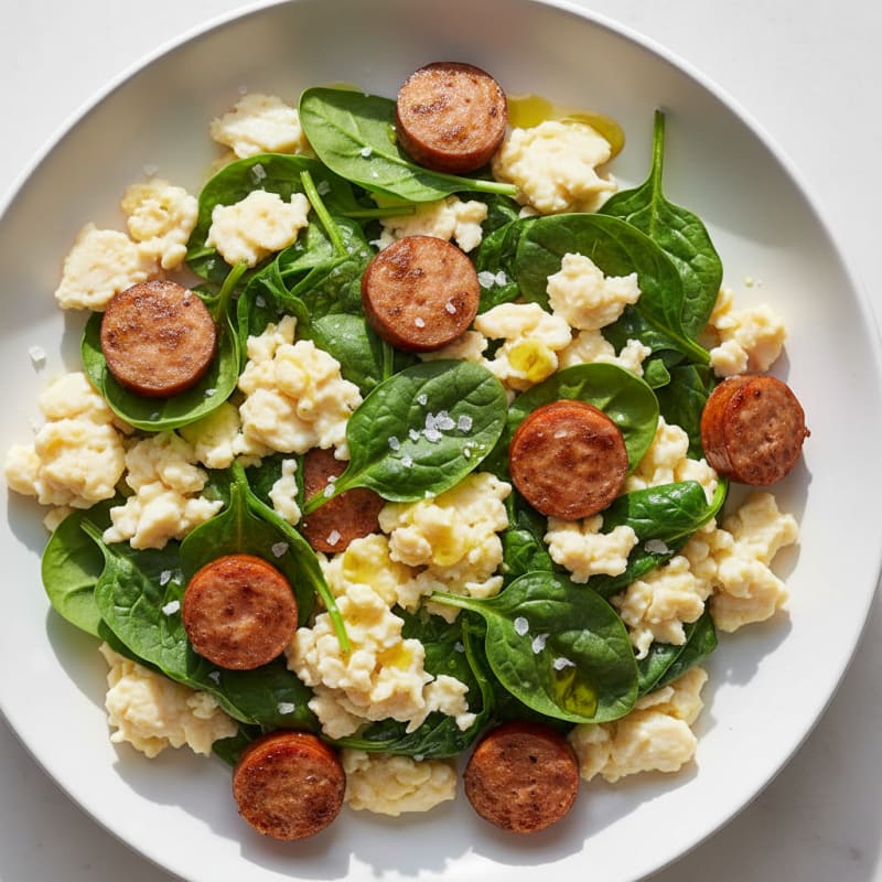 Scrambled Egg Whites with Spinach and Grilled Turkey Sausage