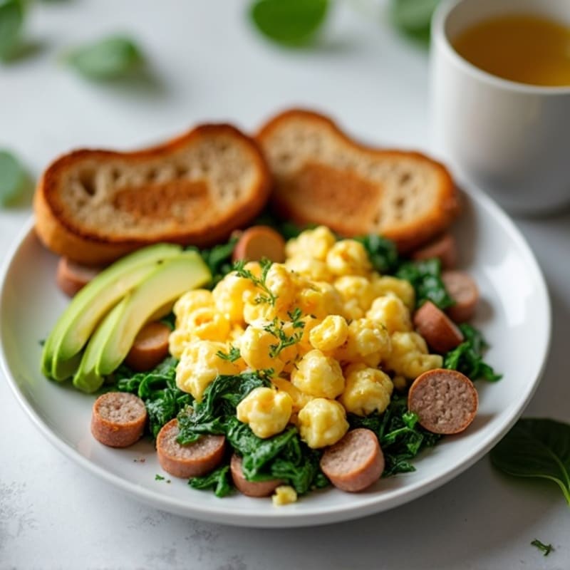Egg White and Spinach Scramble with Turkey Sausage