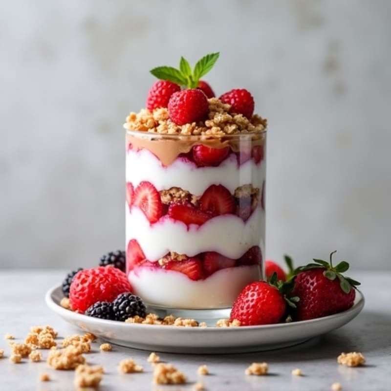 Greek Yogurt Protein Parfait with Mixed Berries and Almond Butter