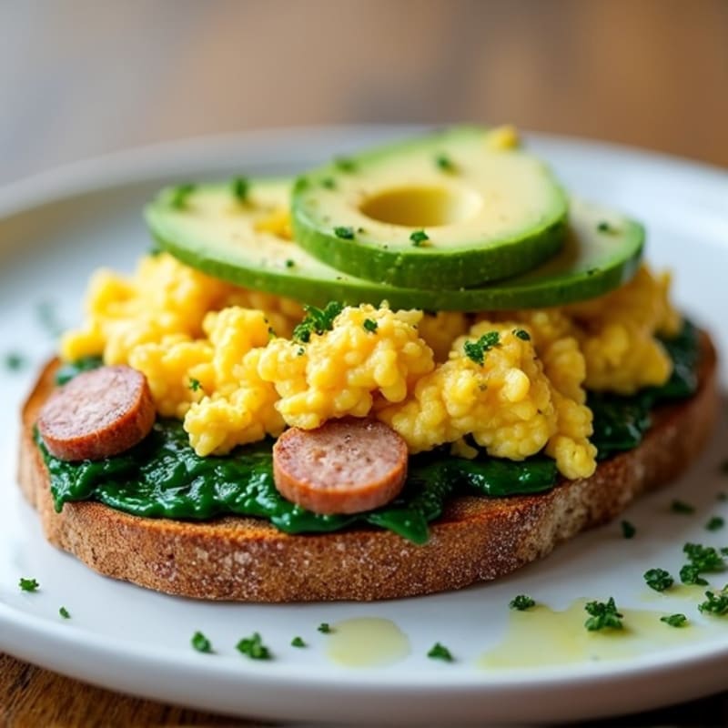 Egg White Scramble with Turkey Sausage and Sautéed Spinach