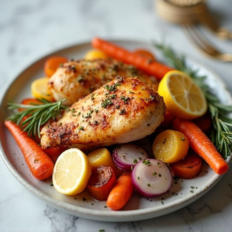 Crispy Lemon-Herb Roasted Chicken with Roasted Root Vegetables