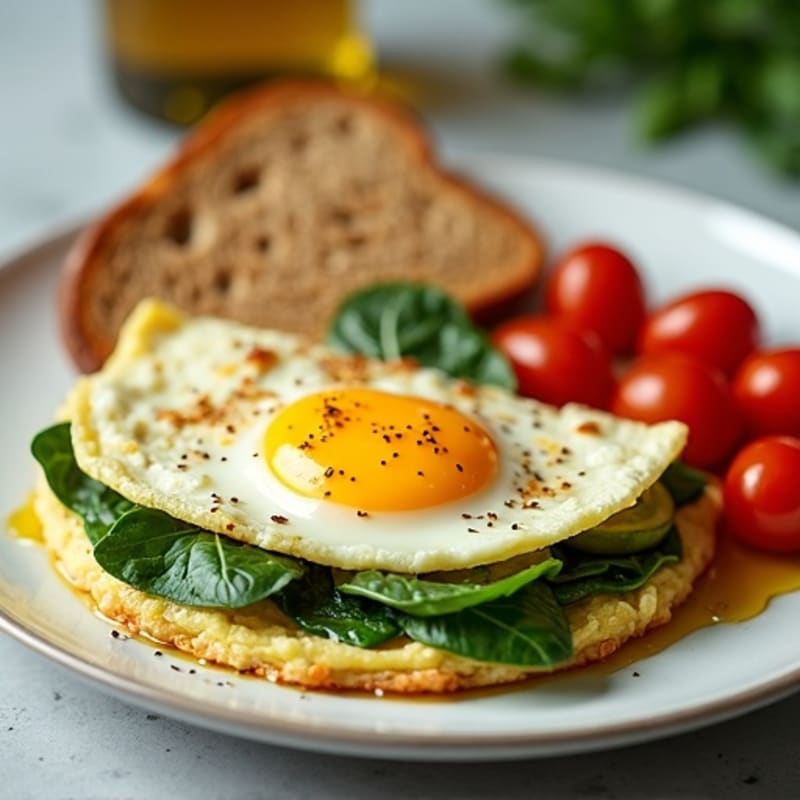 Egg White Spinach Omelette with Cottage Cheese and Fresh Tomatoes