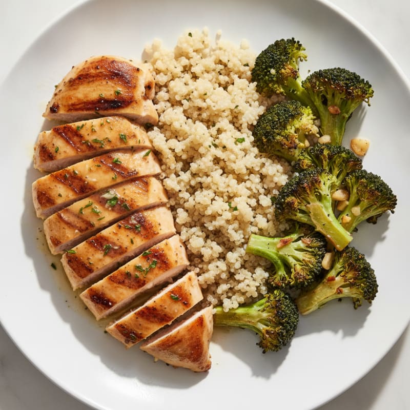 Grilled Chicken Breast with Quinoa and Roasted Broccoli