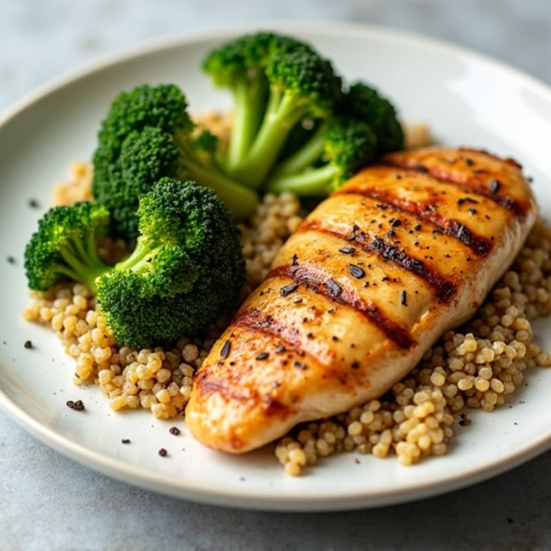 Grilled Chicken Breast with Quinoa and Roasted Broccoli