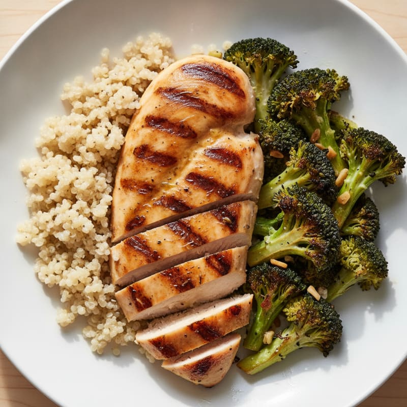 Grilled Chicken Breast with Quinoa and Roasted Broccoli