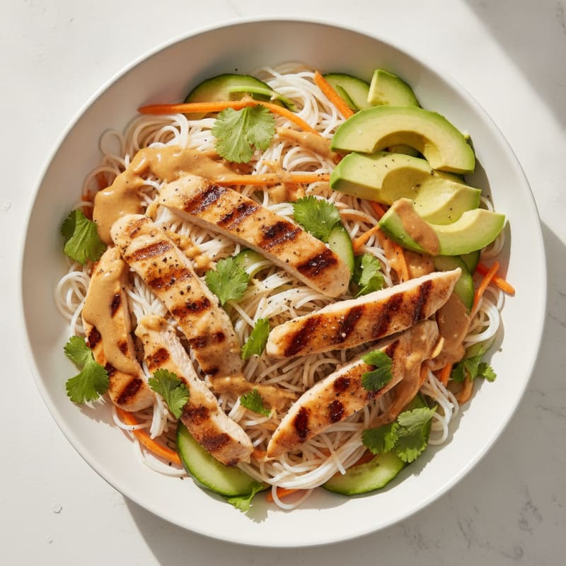 Chicken Avocado Vermicelli Bowl with Peanut Dressing