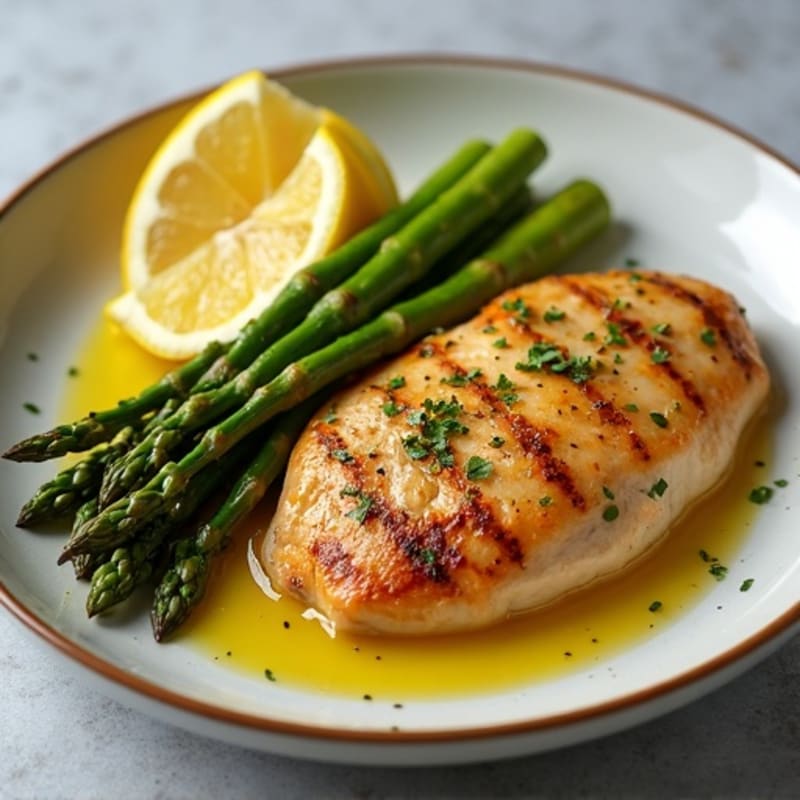 Lemon Garlic Pan Seared Chicken with Roasted Asparagus