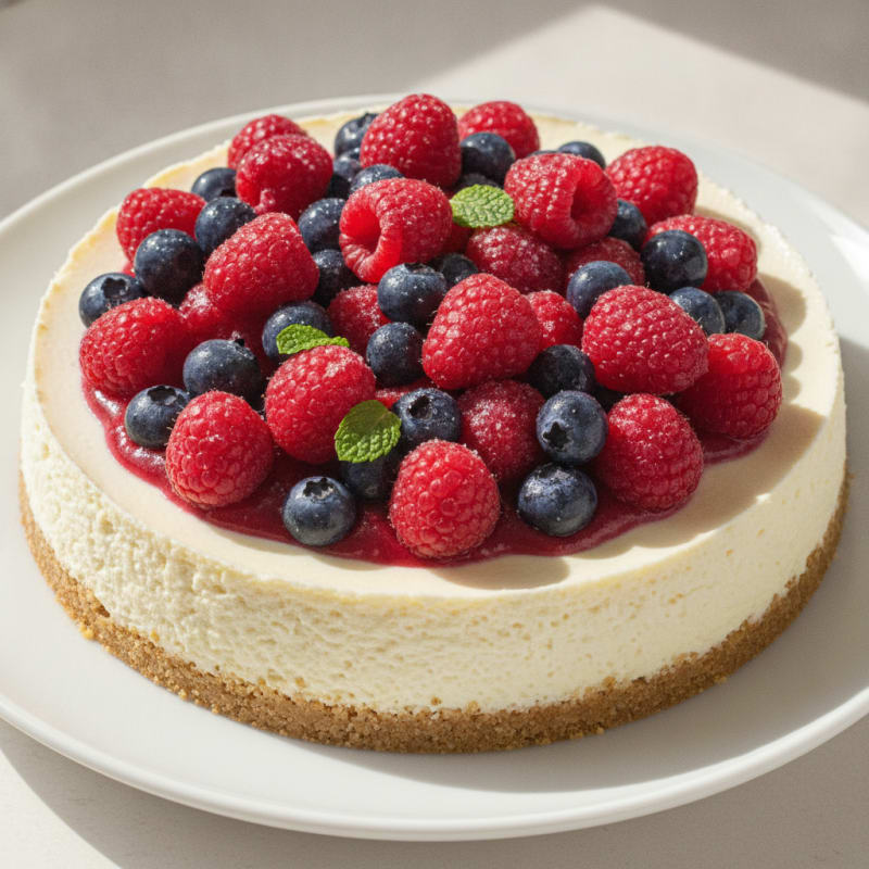 Creamy Greek Yogurt Protein Cheesecake with Fresh Berries