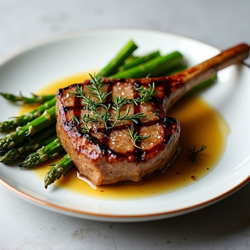 Herb Grilled Lamb Chops with Roasted Asparagus