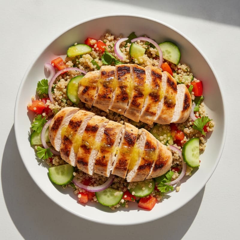 Grilled Chicken and Quinoa Salad with Crunchy Vegetables