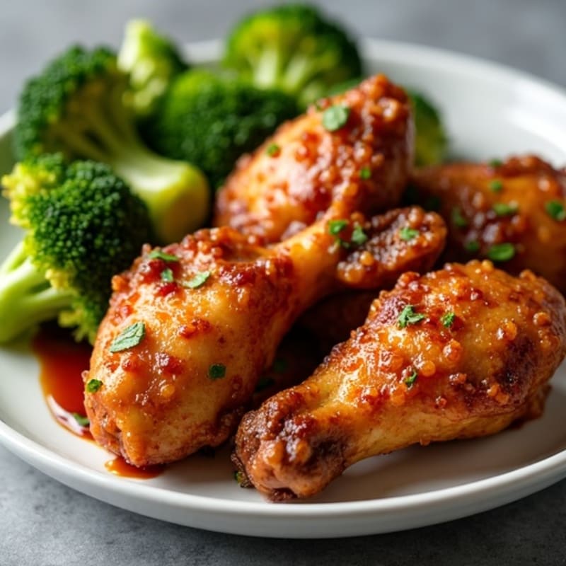Crispy Baked Honey Garlic Chicken Wings with Roasted Broccoli