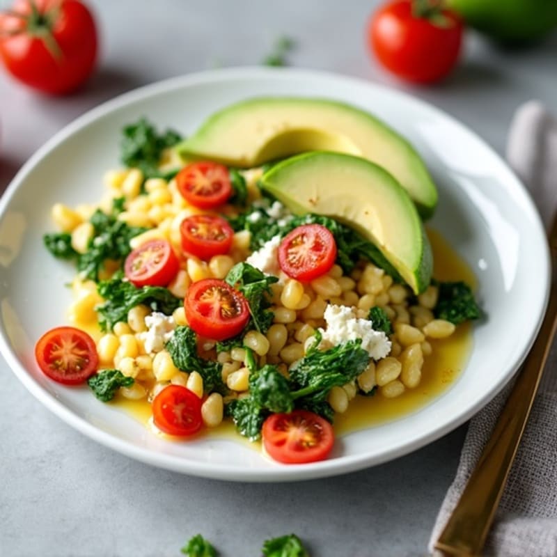 Egg White Spinach Scramble with Cottage Cheese and Cherry Tomatoes