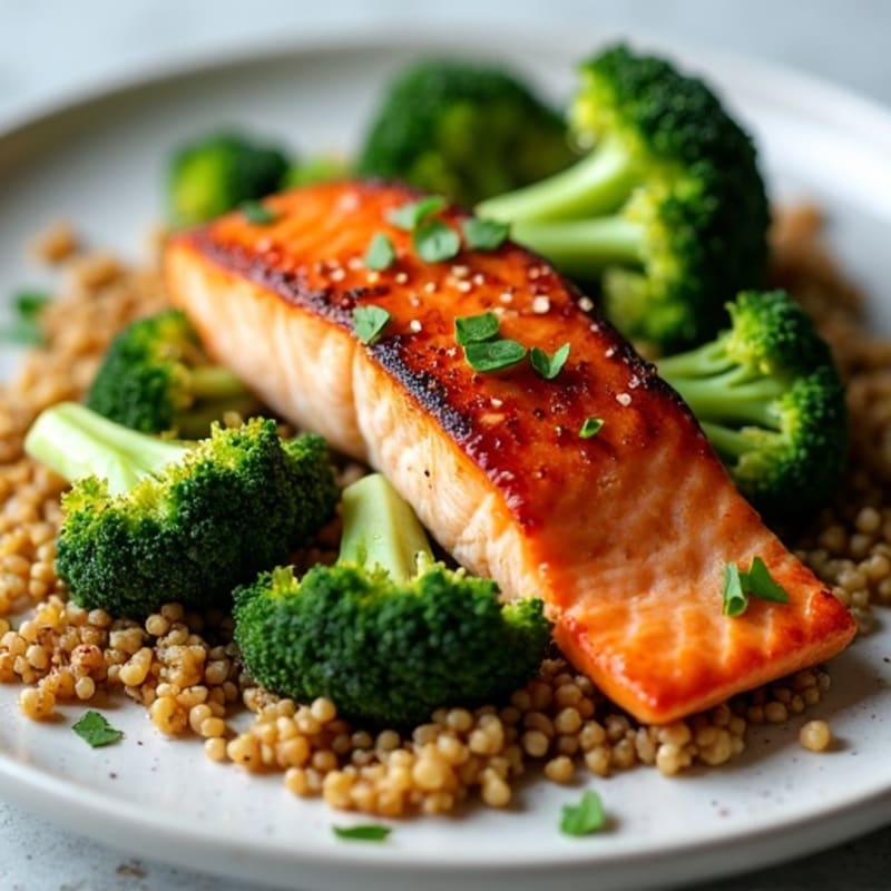 Seared Salmon with Roasted Broccoli and Quinoa