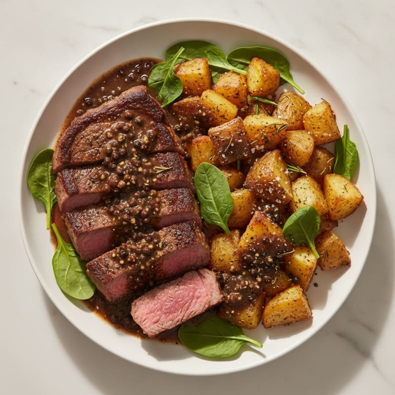 Pan-Seared Steak and Potatoes with Pepper Sauce
