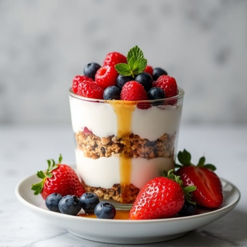 Creamy Greek Yogurt Parfait with Protein Granola and Fresh Berries