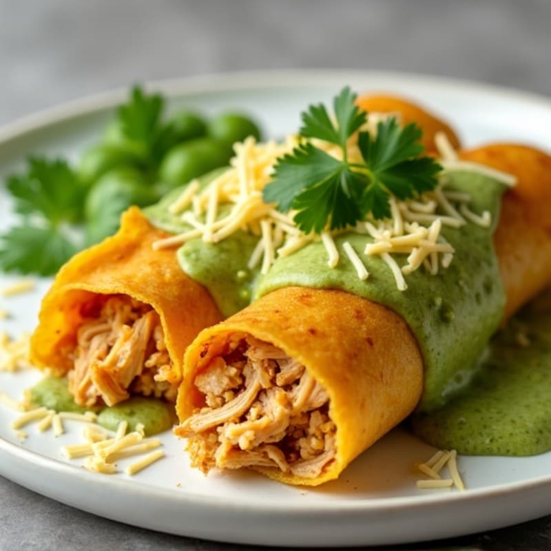 Salsa Verde Shredded Chicken Enchiladas