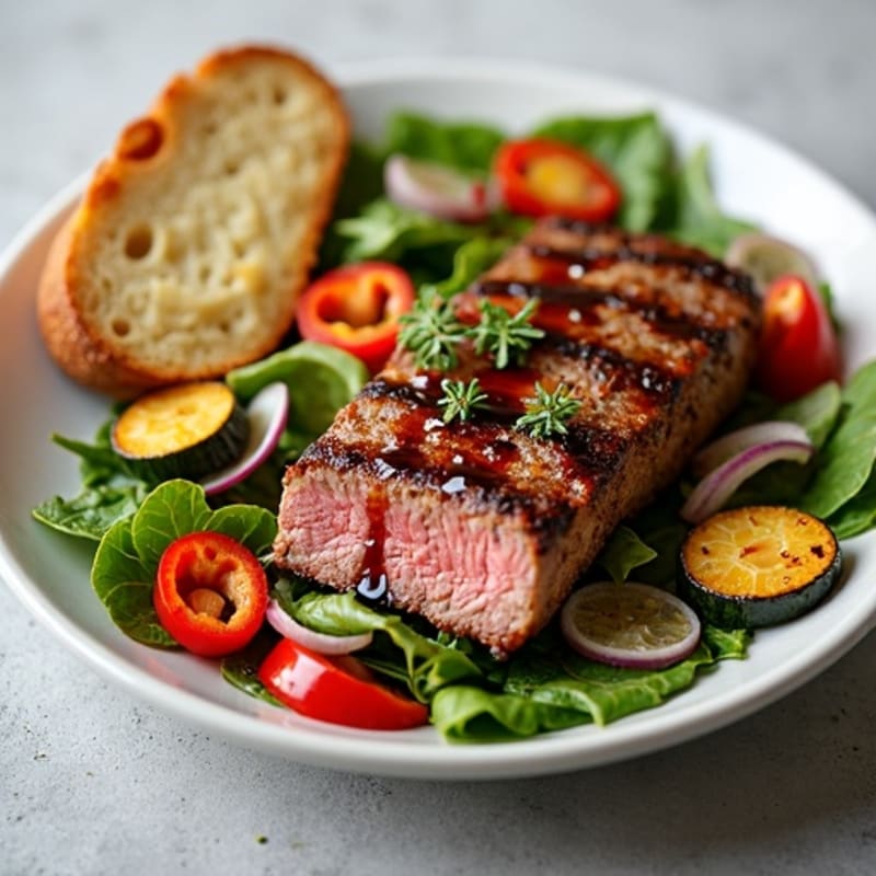 Seared Steak and Roasted Vegetable Salad with Balsamic Reduction