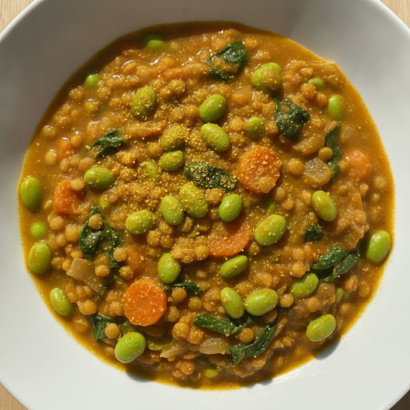 Creamy Lentil and Vegetable Stew with Edamame